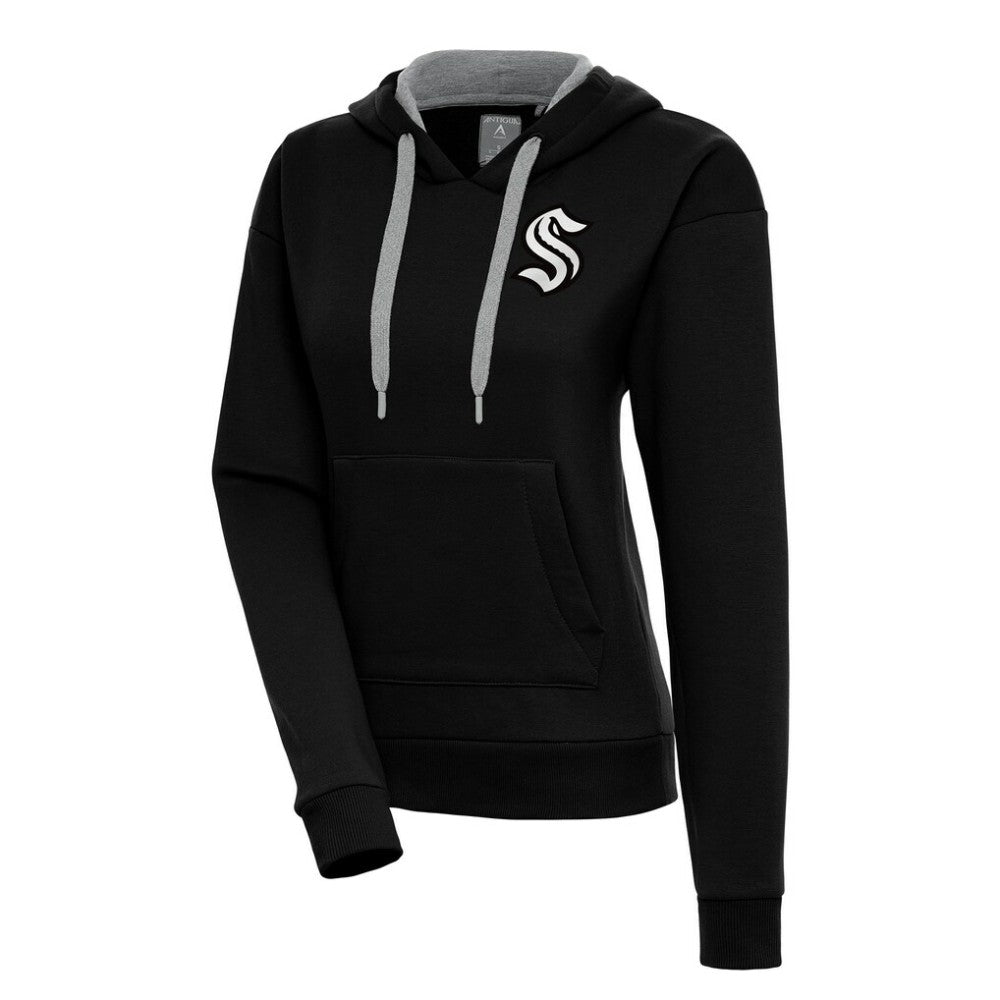 Seattle Kraken Antigua Women's Metallic Logo Victory Pullover Hoodie - Black Hoodies