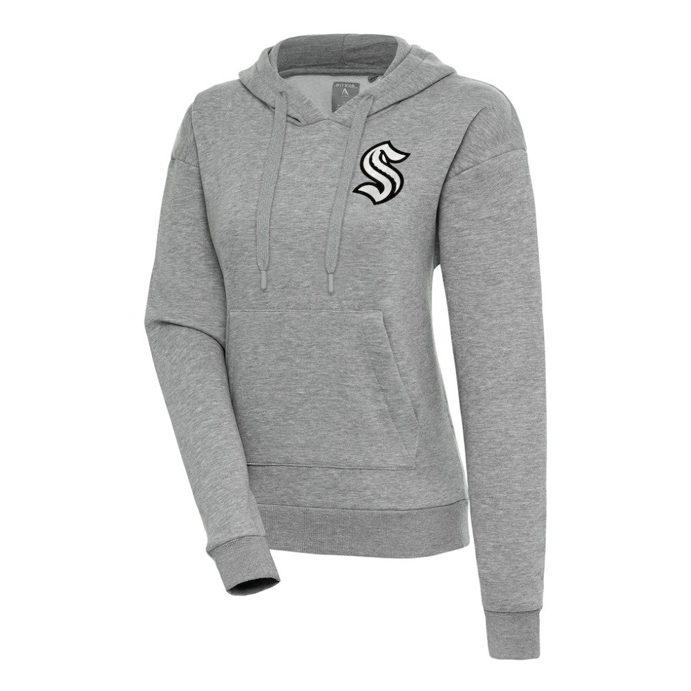 Seattle Kraken Antigua Women's Metallic Logo Victory Pullover Hoodie - Heather Gray Hoodies