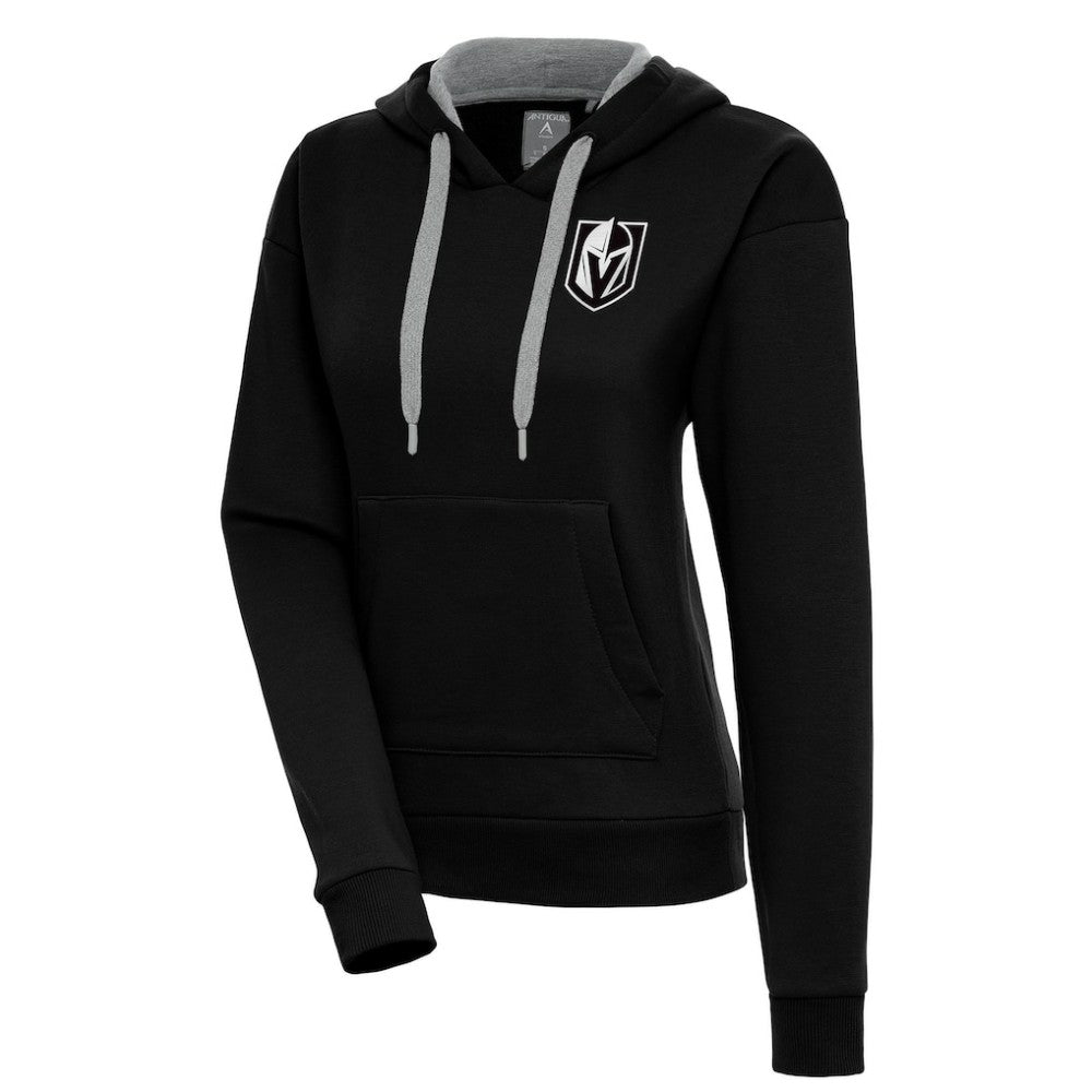 Vegas Golden Knights Antigua Women's Metallic Logo Victory Pullover Hoodie - Black Hoodies