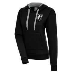 Vegas Golden Knights Antigua Women's Metallic Logo Victory Pullover Hoodie - Black Hoodies