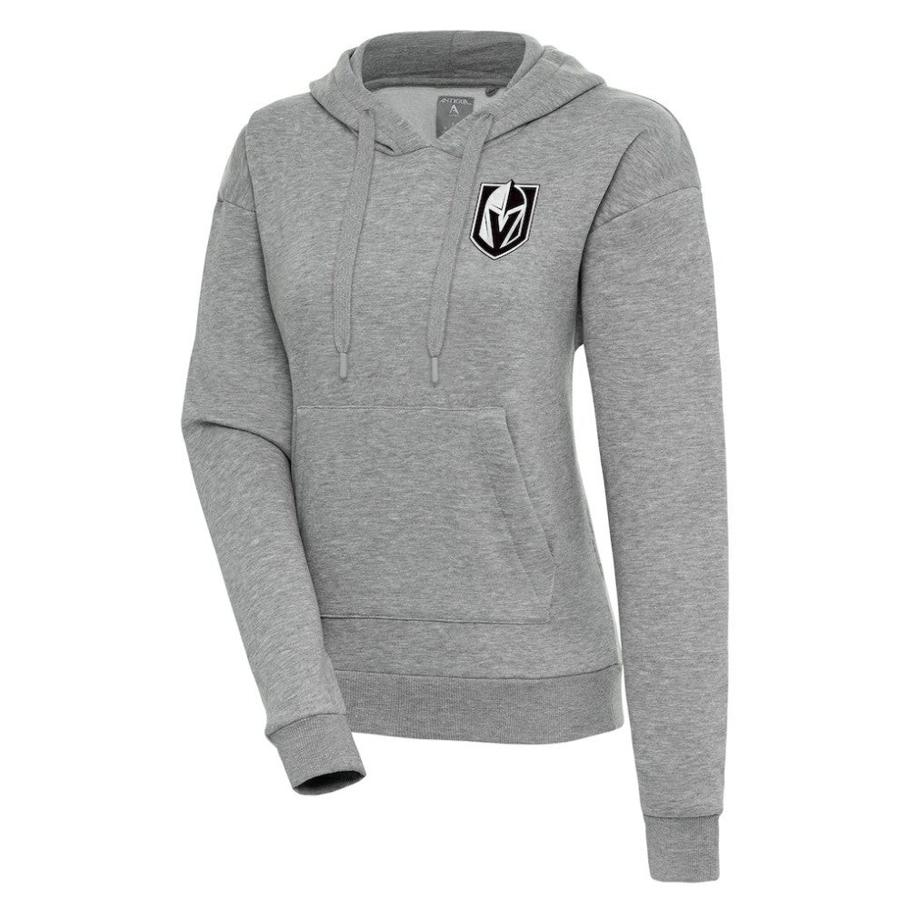 Vegas Golden Knights Antigua Women's Metallic Logo Victory Pullover Hoodie - Heather Gray Hoodies