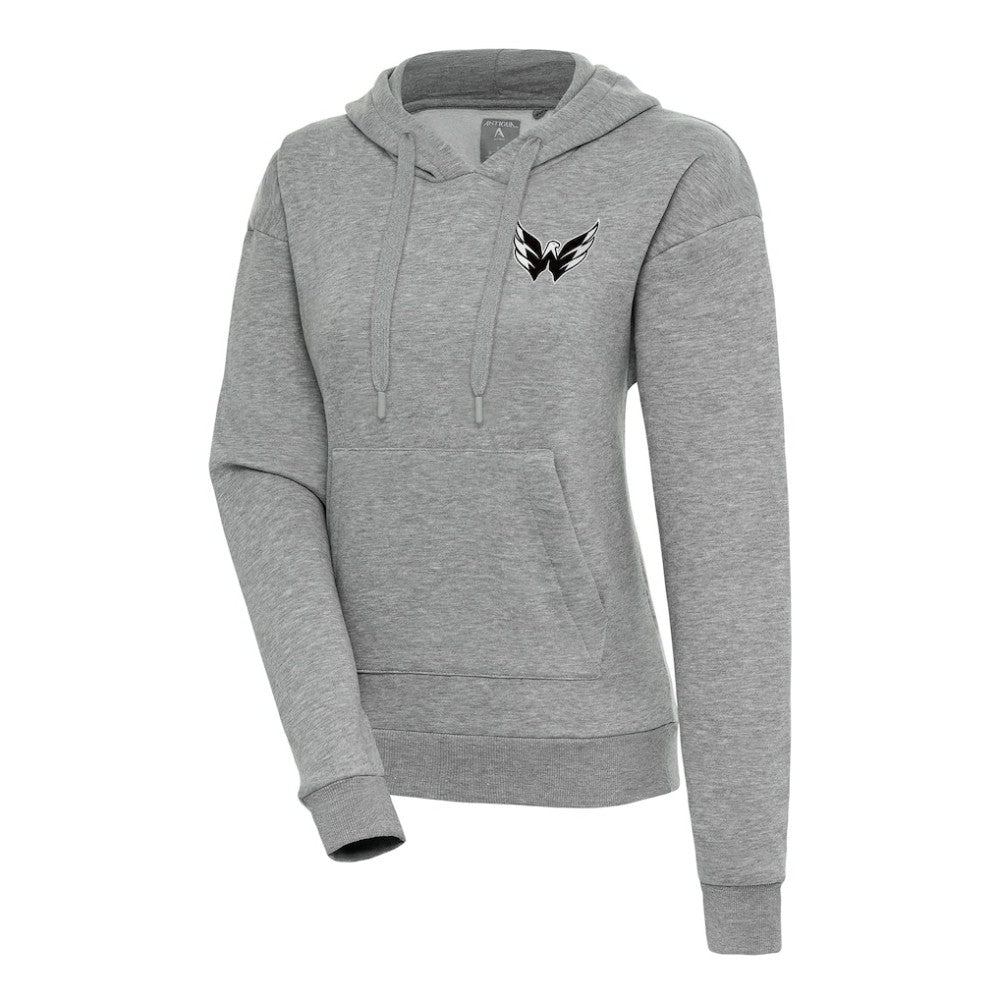 Washington Capitals Antigua Women's Metallic Logo Victory Pullover Hoodie - Heather Gray Hoodies