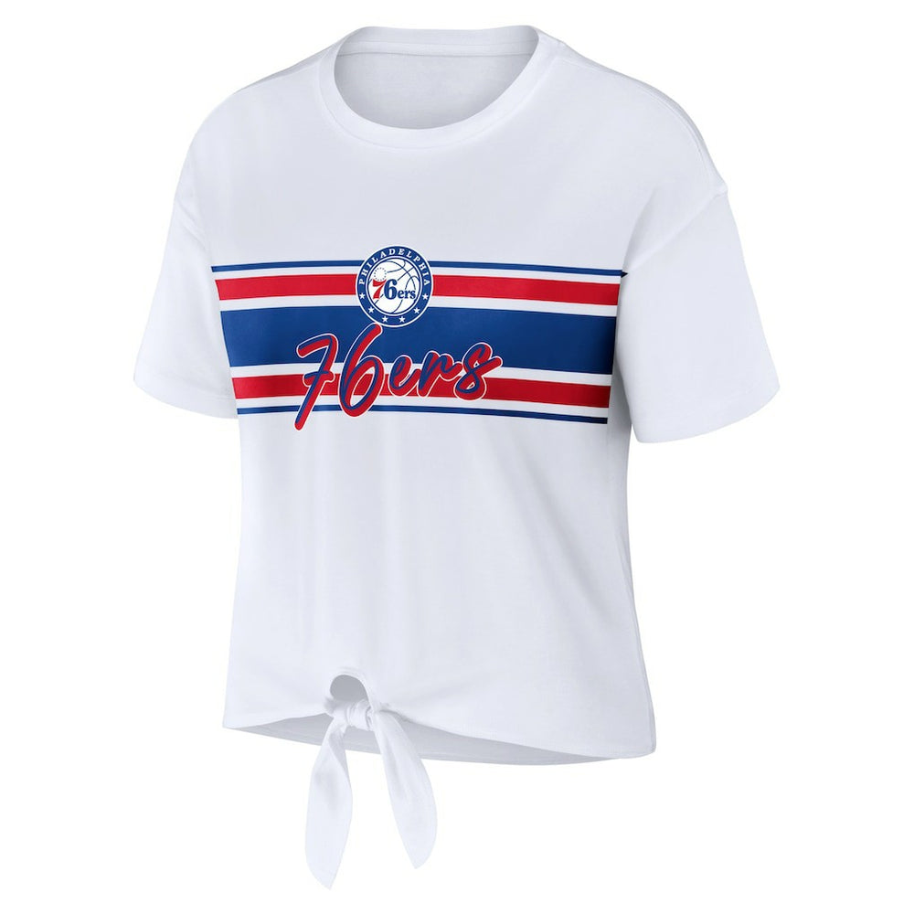 Philadelphia 76ers WEAR by Erin Andrews Women's Tie-Front T-Shirt - White outlet