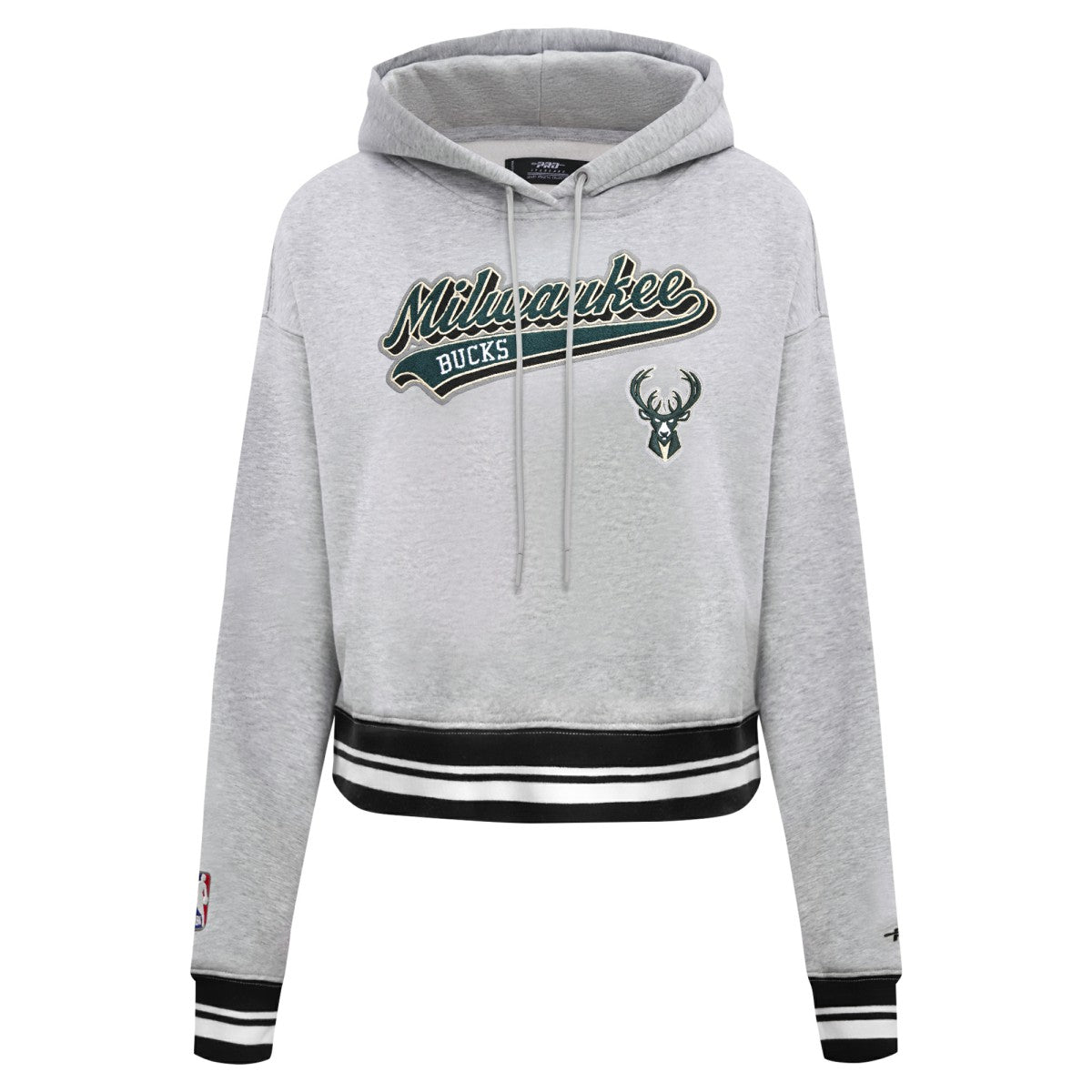 Milwaukee Bucks Pro Standard Women's Script Tail Cropped Pullover Hoodie - Heather Gray outlet