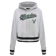 Milwaukee Bucks Pro Standard Women's Script Tail Cropped Pullover Hoodie - Heather Gray outlet