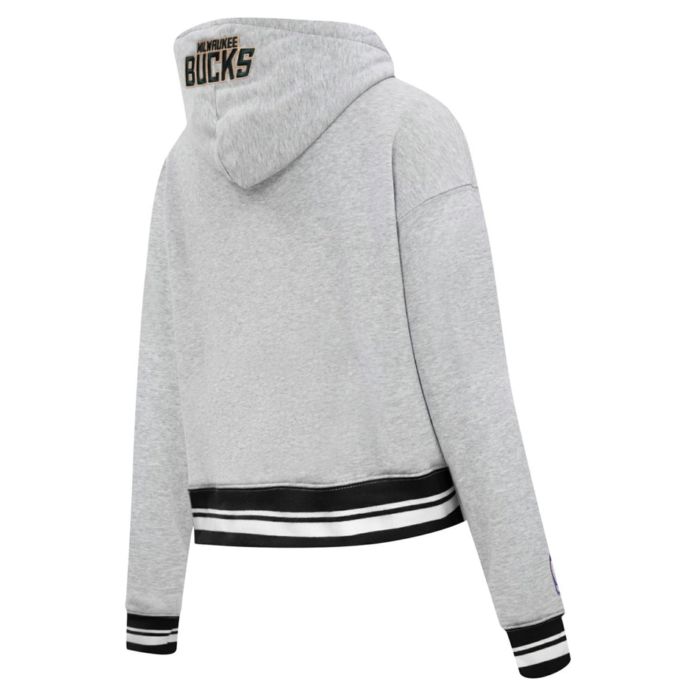 Milwaukee Bucks Pro Standard Women's Script Tail Cropped Pullover Hoodie - Heather Gray outlet