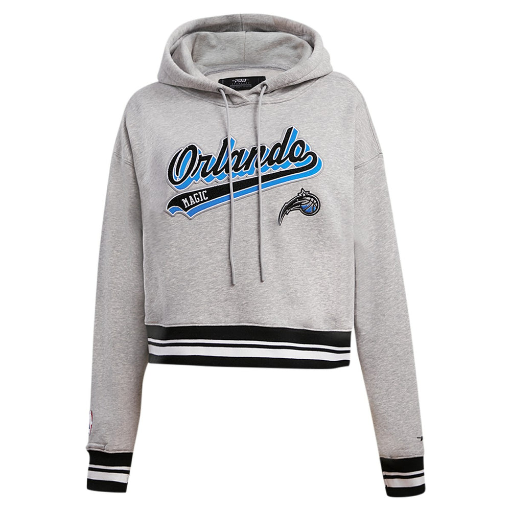 Orlando Magic Pro Standard Women's Script Tail Cropped Pullover Hoodie - Heather Gray shop