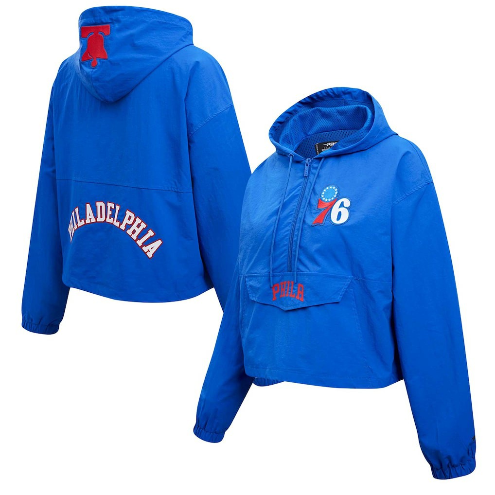 Philadelphia 76ers Pro Standard Classic Wind Woven Cropped Half-Zip Jacket - Royal shop