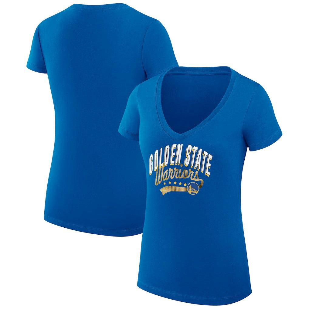 Golden State Warriors G-III 4Her by Carl Banks Women's Super-Slim Fit Lightweight Filigree Logo V-Neck T-Shirt sale - Royal for sale