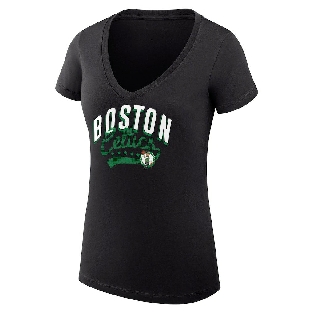 Boston Celtics G-III 4Her by Carl Banks Women's Super-Slim Fit Lightweight Filigree Logo V-Neck T-Shirt - Black discount