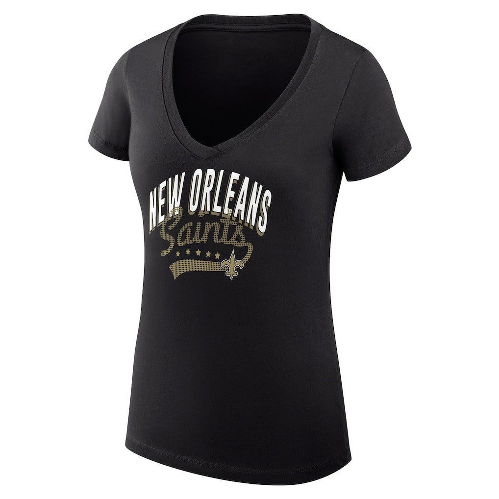 New Orleans Saints G-III 4Her by Carl Banks Women's Super-Slim Fit Lightweight Filigree Logo Lightweight V-Neck T-Shirt – Black discount