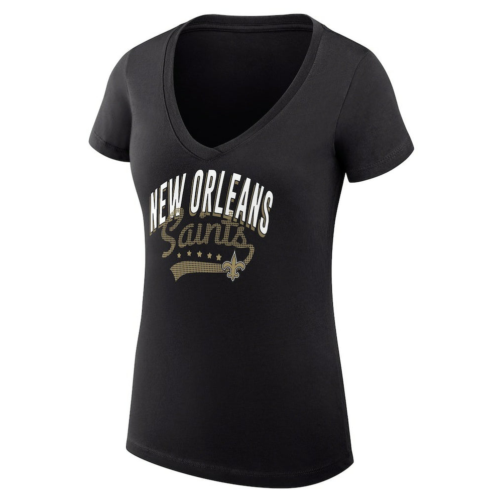New Orleans Saints G-III 4Her by Carl Banks Women's Super-Slim Fit Lightweight Filigree Logo Lightweight V-Neck T-Shirt – Black discount