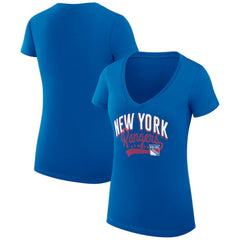 New York Rangers G-III 4Her by Carl Banks Women's Super-Slim Fit Lightweight Filigree Logo V-Neck T-Shirt – Blue T-shirts