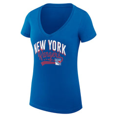 New York Rangers G-III 4Her by Carl Banks Women's Super-Slim Fit Lightweight Filigree Logo V-Neck T-Shirt – Blue T-shirts