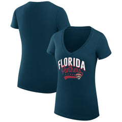 Florida Panthers G-III 4Her by Carl Banks Women's Super-Slim Fit Lightweight Filigree Logo V-Neck T-Shirt – Navy T-shirts