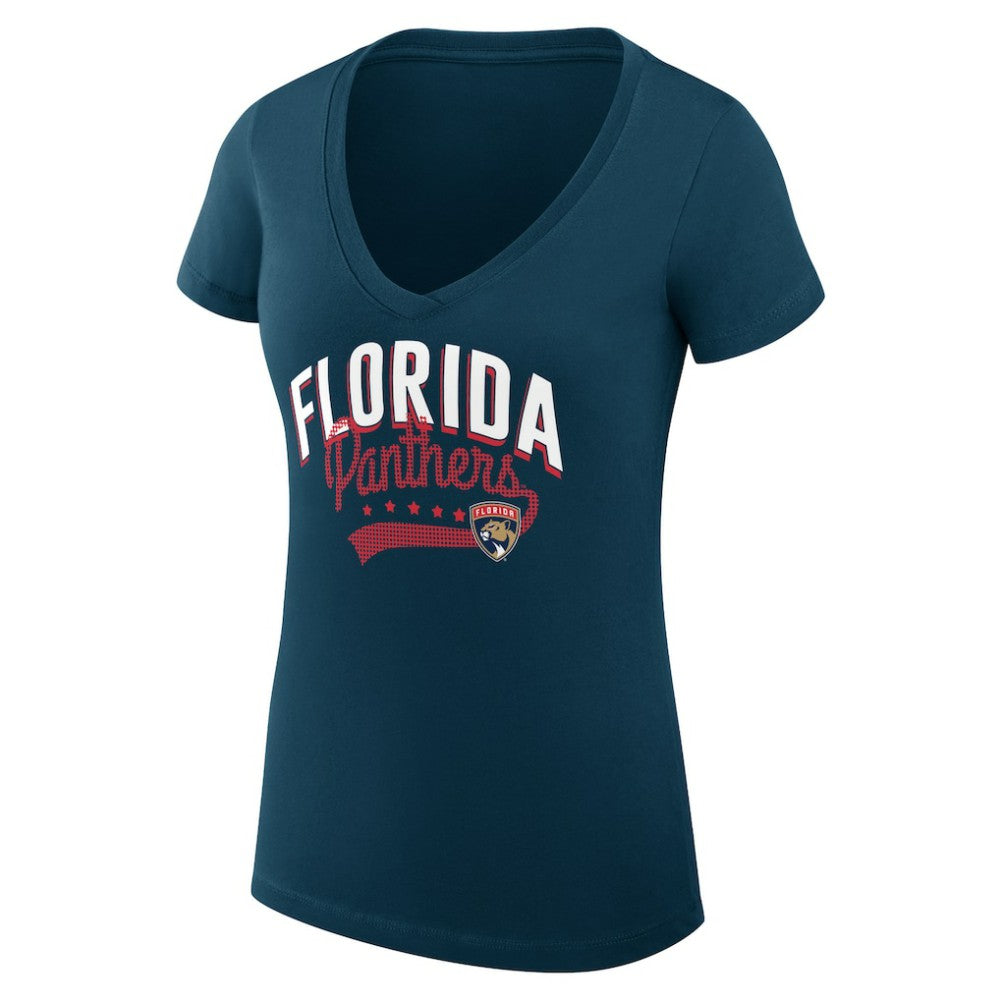 Florida Panthers G-III 4Her by Carl Banks Women's Super-Slim Fit Lightweight Filigree Logo V-Neck T-Shirt – Navy T-shirts