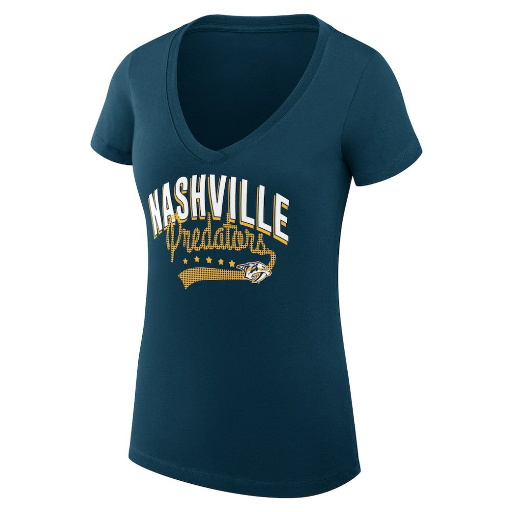 Nashville Predators G-III 4Her by Carl Banks Women's Super-Slim Fit Lightweight Filigree Logo V-Neck T-Shirt – Navy T-shirts