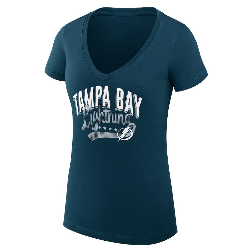 Tampa Bay Lightning G-III 4Her by Carl Banks Women's Super-Slim Fit Lightweight Filigree Logo V-Neck T-Shirt – Navy T-shirts