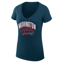 Washington Capitals G-III 4Her by Carl Banks Women's Super-Slim Fit Lightweight Filigree Logo V-Neck T-Shirt – Navy T-shirts