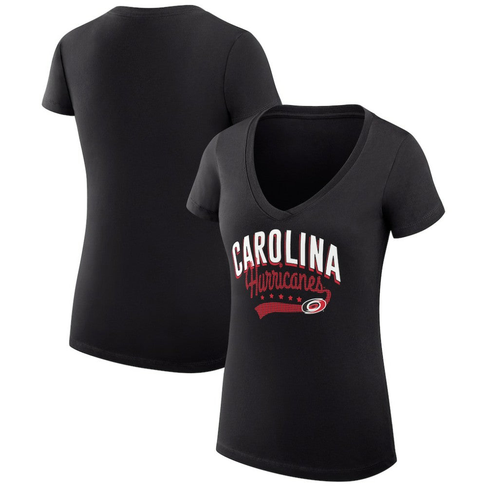 Carolina Hurricanes G-III 4Her by Carl Banks Women's Super-Slim Fit Lightweight Filigree Logo V-Neck T-Shirt – Black T-shirts
