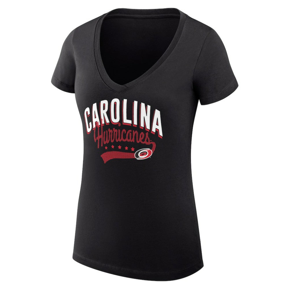 Carolina Hurricanes G-III 4Her by Carl Banks Women's Super-Slim Fit Lightweight Filigree Logo V-Neck T-Shirt – Black T-shirts