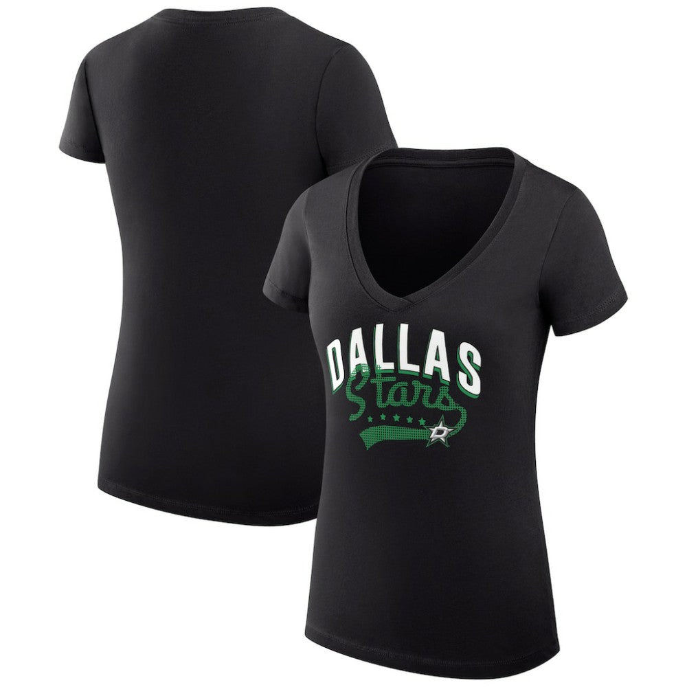 Dallas Stars G-III 4Her by Carl Banks Women's Super-Slim Fit Lightweight Filigree Logo V-Neck T-Shirt – Black T-shirts