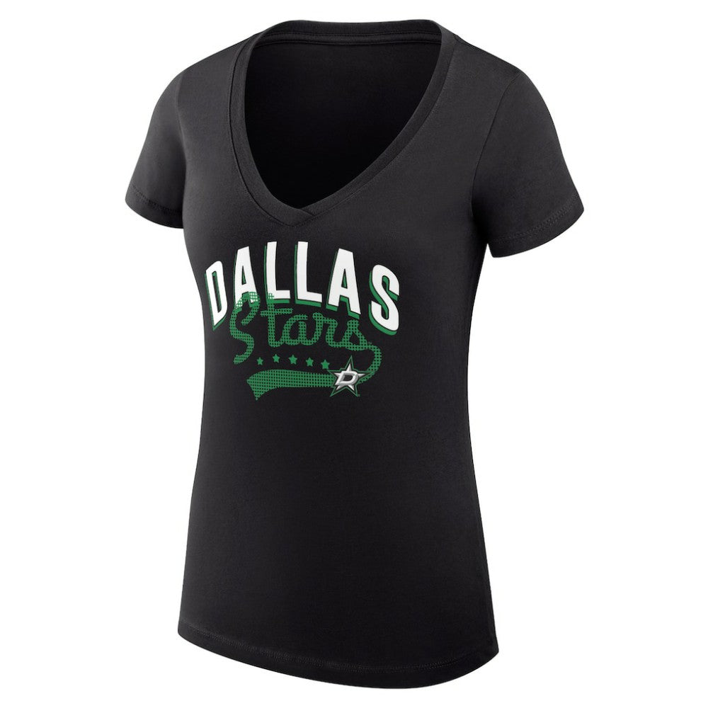Dallas Stars G-III 4Her by Carl Banks Women's Super-Slim Fit Lightweight Filigree Logo V-Neck T-Shirt – Black T-shirts