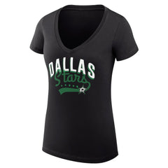 Dallas Stars G-III 4Her by Carl Banks Women's Super-Slim Fit Lightweight Filigree Logo V-Neck T-Shirt – Black T-shirts
