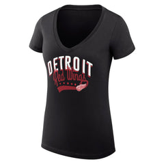 Detroit Red Wings G-III 4Her by Carl Banks Women's Super-Slim Fit Lightweight Filigree Logo V-Neck T-Shirt – Black T-shirts