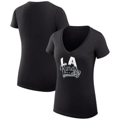 Los Angeles Kings G-III 4Her by Carl Banks Women's Super-Slim Fit Lightweight Filigree Logo V-Neck T-Shirt – Black T-shirts