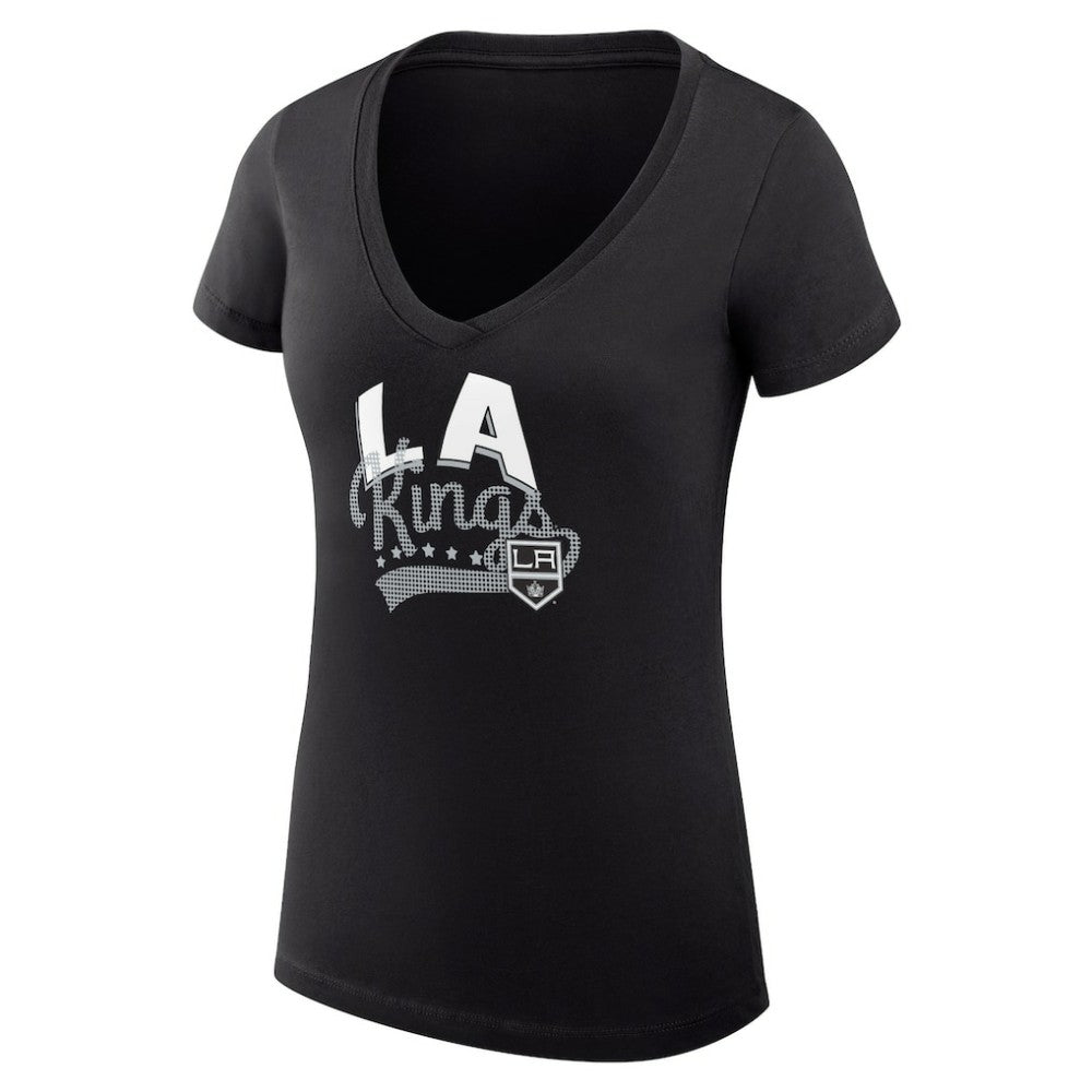 Los Angeles Kings G-III 4Her by Carl Banks Women's Super-Slim Fit Lightweight Filigree Logo V-Neck T-Shirt – Black T-shirts