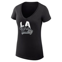 Los Angeles Kings G-III 4Her by Carl Banks Women's Super-Slim Fit Lightweight Filigree Logo V-Neck T-Shirt – Black T-shirts