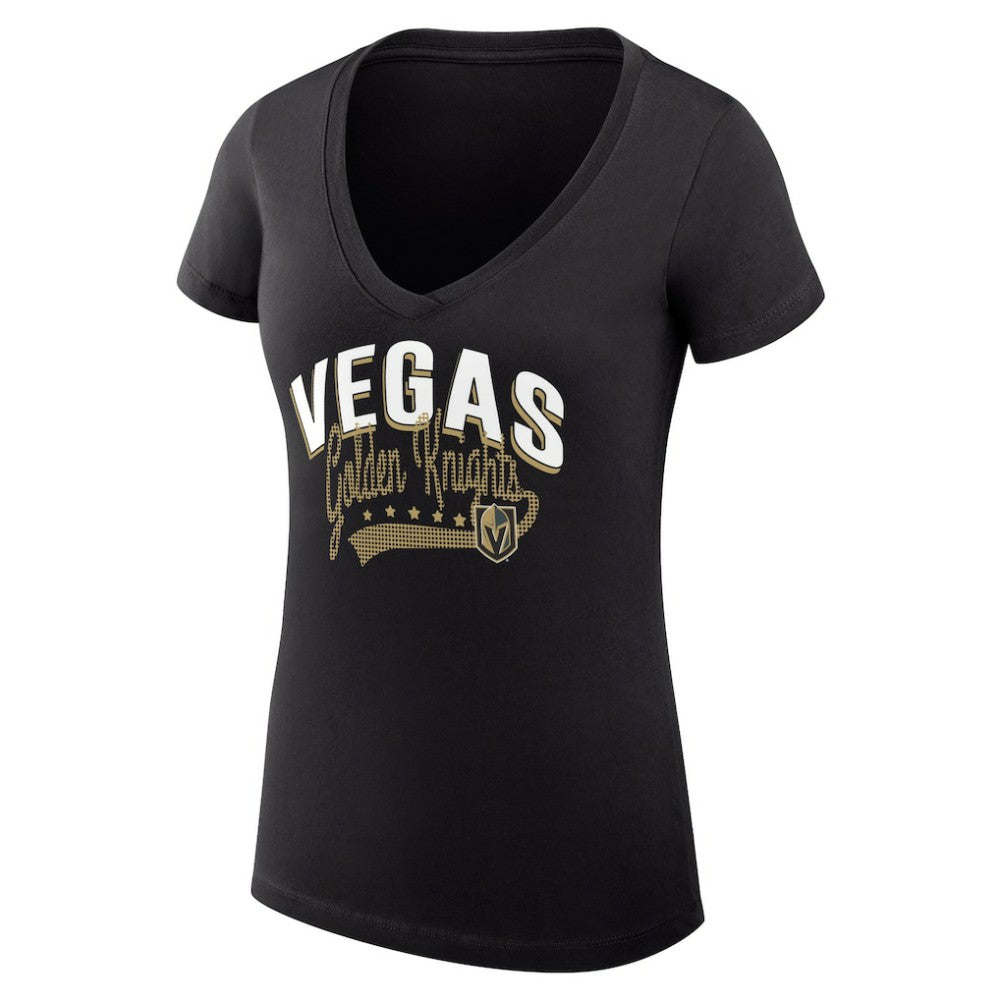 Vegas Golden Knights G-III 4Her by Carl Banks Women's Super-Slim Fit Lightweight Filigree Logo V-Neck T-Shirt – Black T-shirts