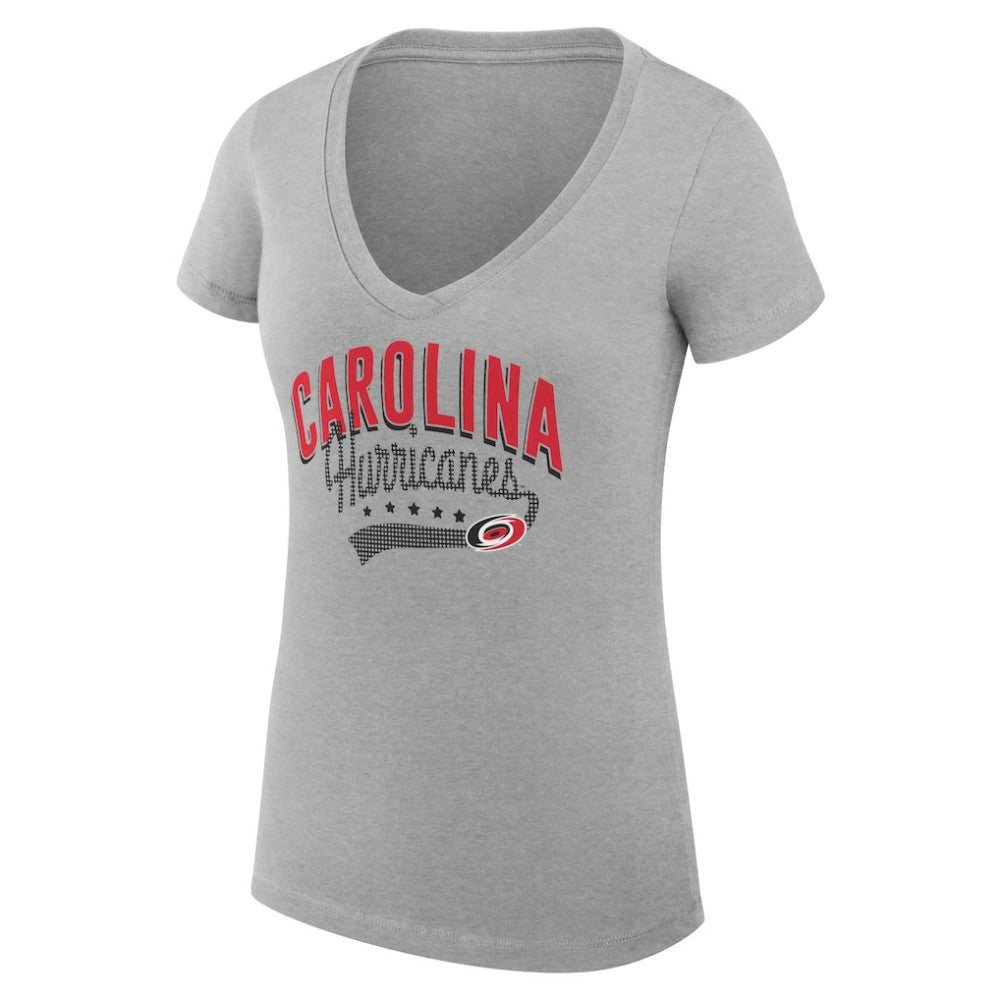 Carolina Hurricanes G-III 4Her by Carl Banks Women's Super-Slim Fit Lightweight Filigree Logo V-Neck T-Shirt – Gray T-shirts