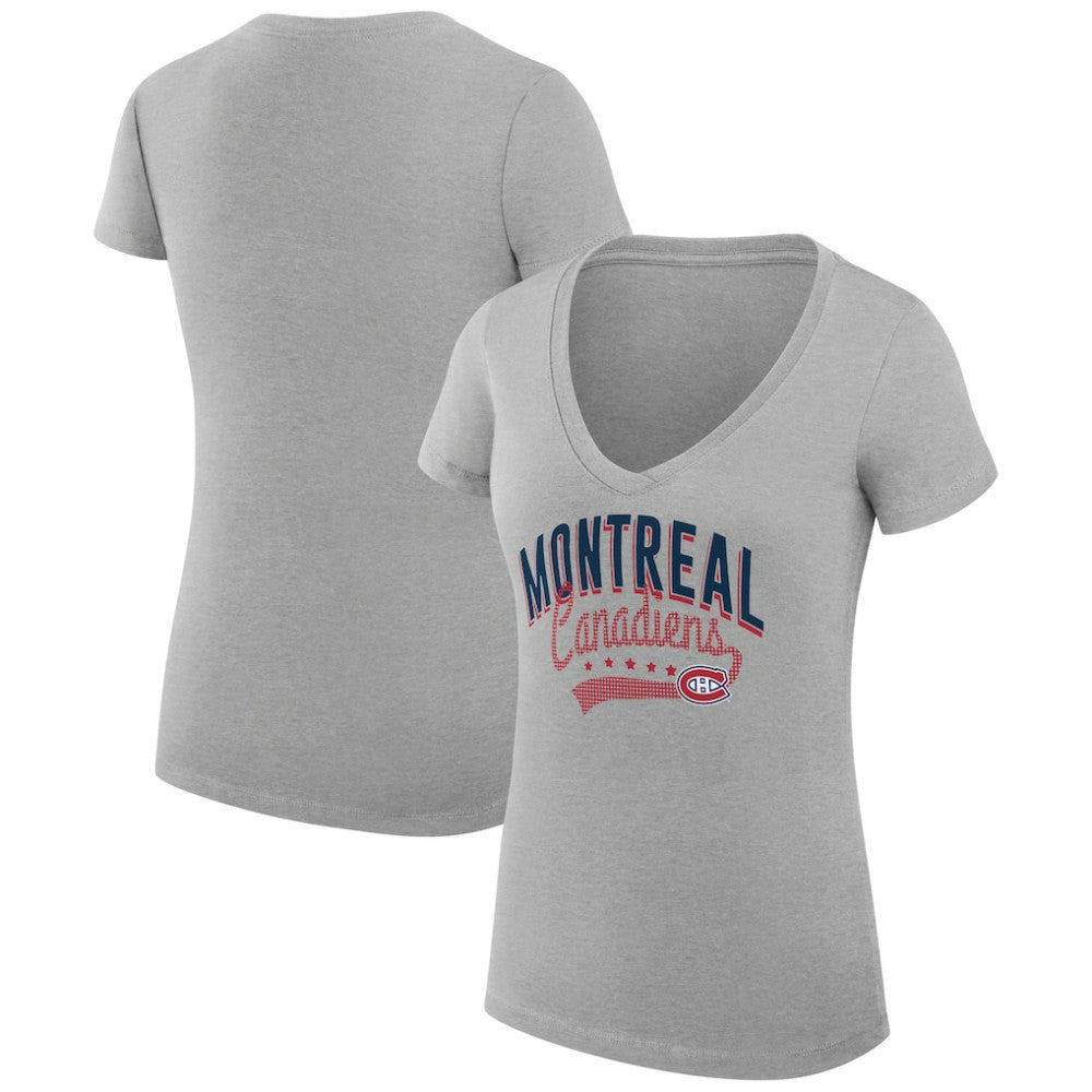 Montreal Canadiens G-III 4Her by Carl Banks Women's Super-Slim Fit Lightweight Filigree Logo V-Neck T-Shirt – Gray T-shirts