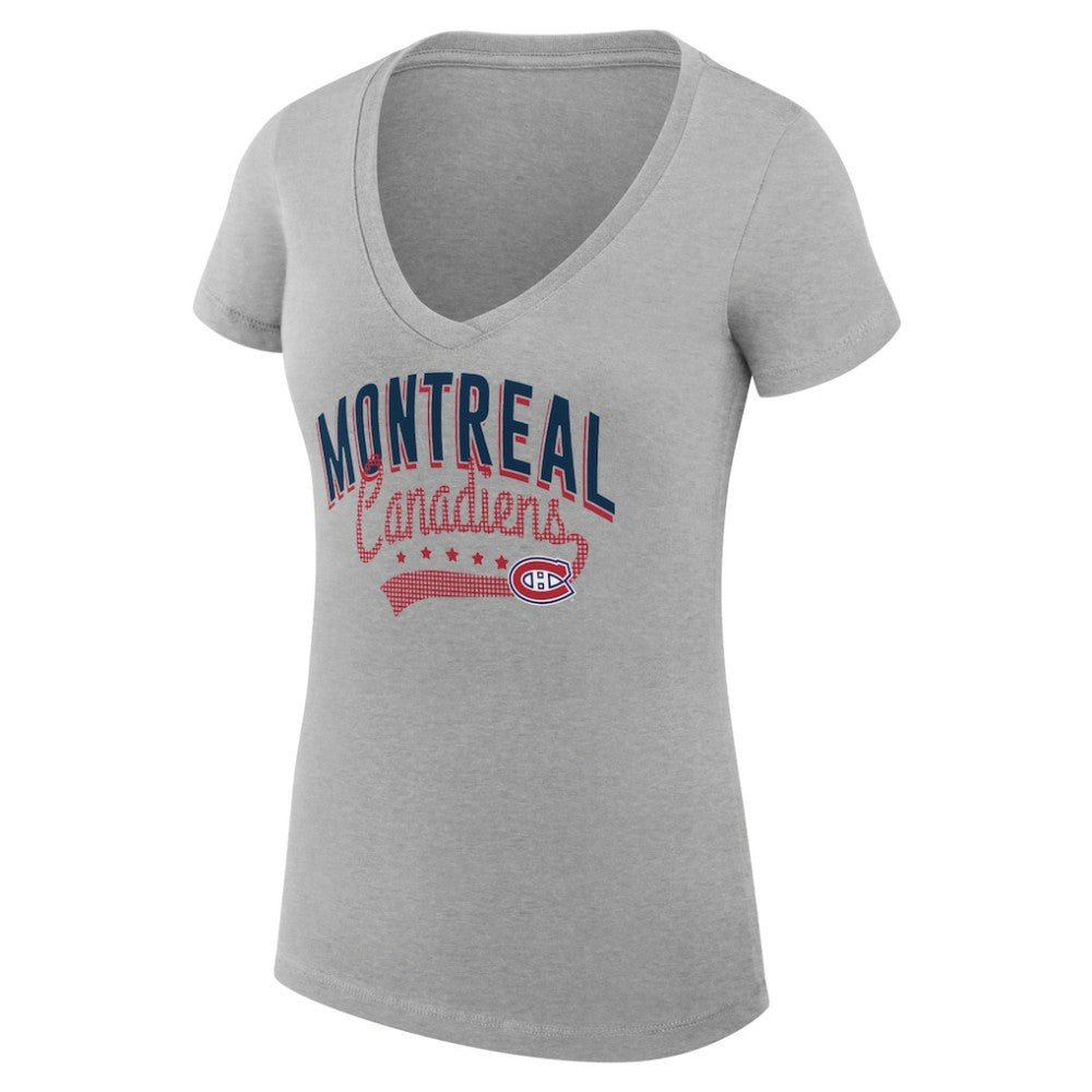 Montreal Canadiens G-III 4Her by Carl Banks Women's Super-Slim Fit Lightweight Filigree Logo V-Neck T-Shirt – Gray T-shirts