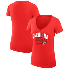 Carolina Hurricanes G-III 4Her by Carl Banks Women's Super-Slim Fit Lightweight Filigree Logo V-Neck T-Shirt – Red T-shirts