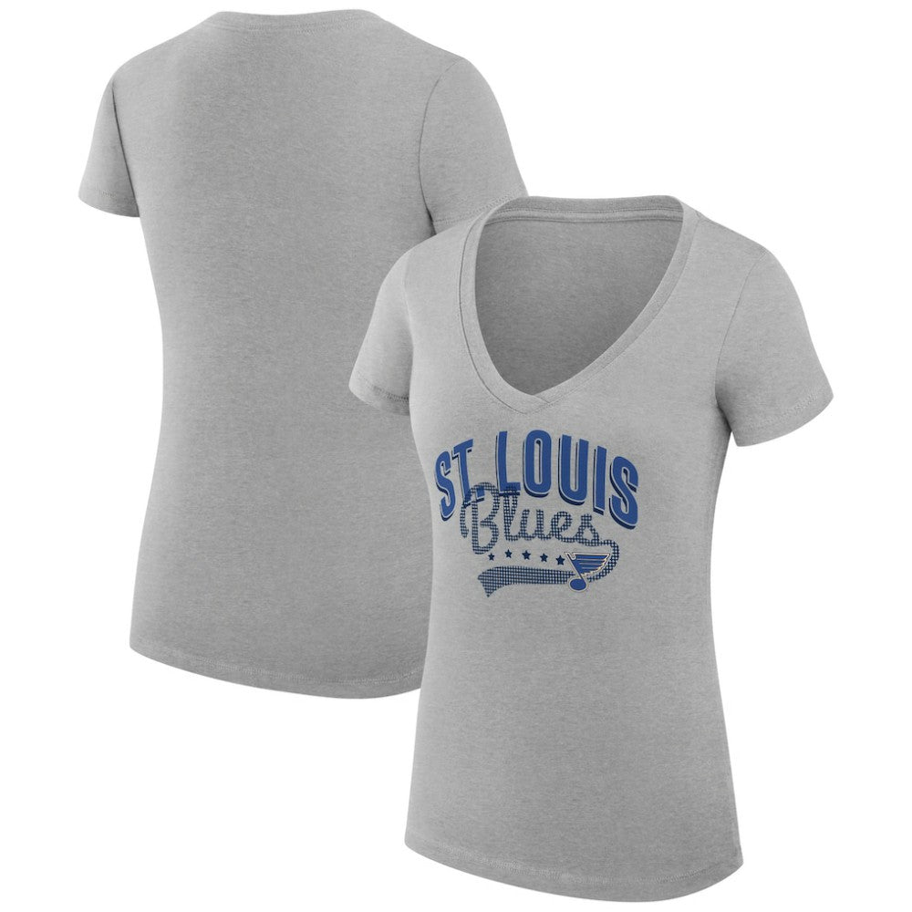 St. Louis Blues G-III 4Her by Carl Banks Women's Super-Slim Fit Lightweight Filigree Logo V-Neck T-Shirt – Gray T-shirts