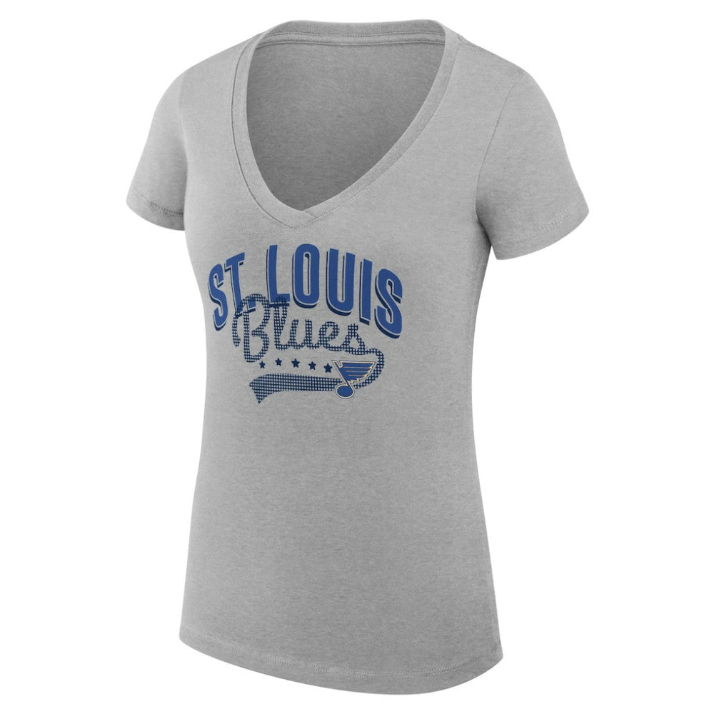 St. Louis Blues G-III 4Her by Carl Banks Women's Super-Slim Fit Lightweight Filigree Logo V-Neck T-Shirt – Gray T-shirts
