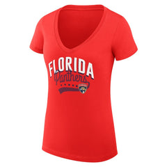 Florida Panthers G-III 4Her by Carl Banks Women's Super-Slim Fit Lightweight Filigree Logo V-Neck T-Shirt – Red T-shirts