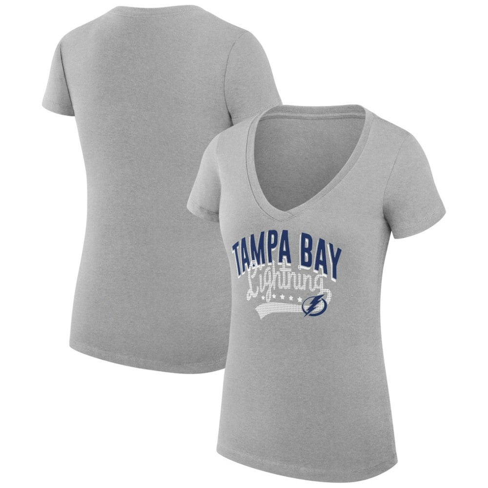 Tampa Bay Lightning G-III 4Her by Carl Banks Women's Super-Slim Fit Lightweight Filigree Logo V-Neck T-Shirt – Gray T-shirts