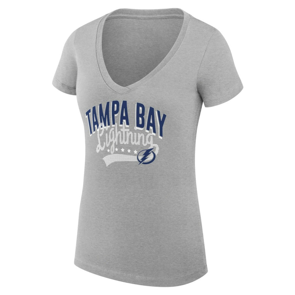 Tampa Bay Lightning G-III 4Her by Carl Banks Women's Super-Slim Fit Lightweight Filigree Logo V-Neck T-Shirt – Gray T-shirts