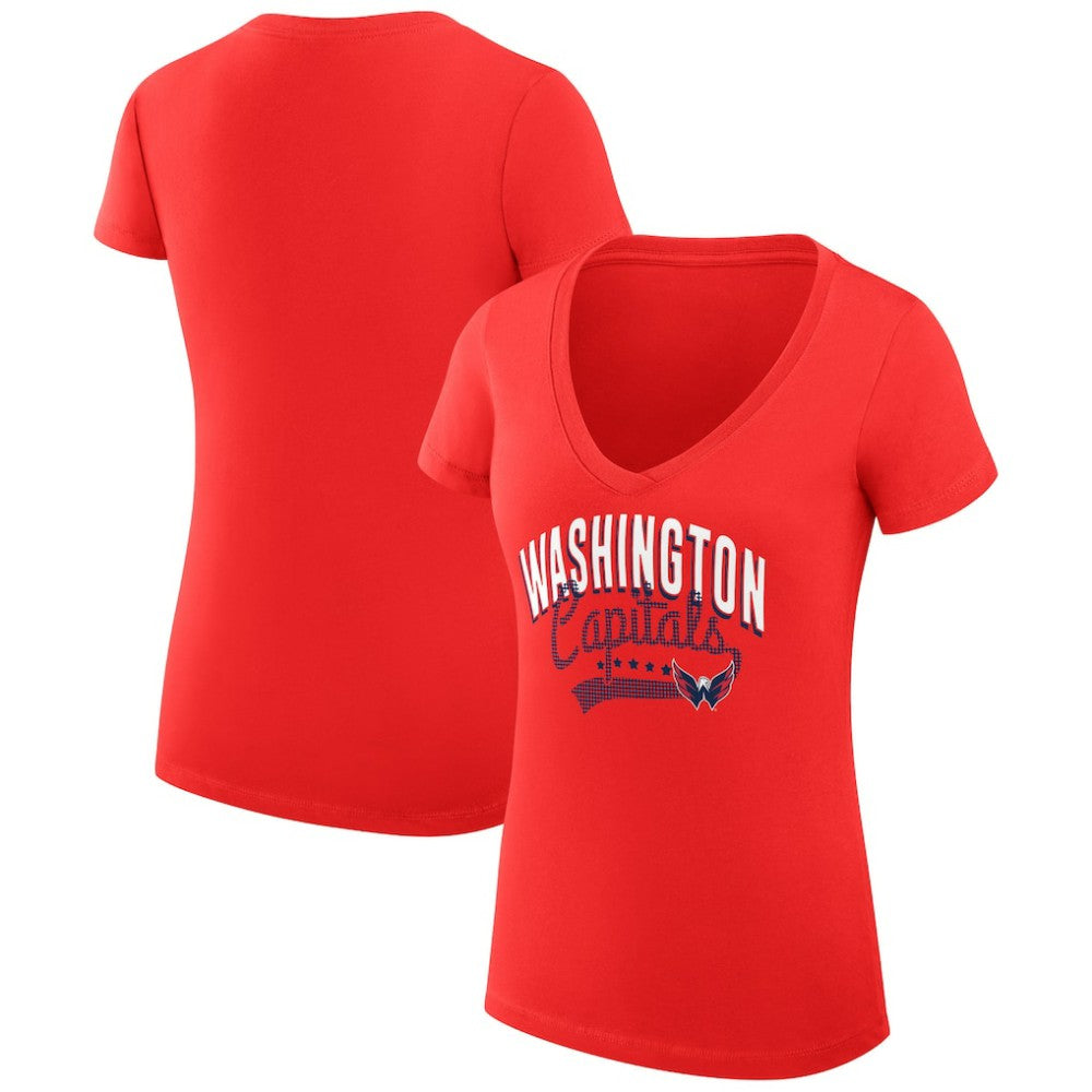 Washington Capitals G-III 4Her by Carl Banks Women's Super-Slim Fit Lightweight Filigree Logo V-Neck T-Shirt – Red T-shirts