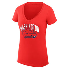 Washington Capitals G-III 4Her by Carl Banks Women's Super-Slim Fit Lightweight Filigree Logo V-Neck T-Shirt – Red T-shirts