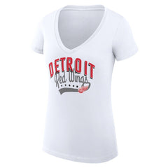 Detroit Red Wings G-III 4Her by Carl Banks Women's Super-Slim Fit Lightweight Filigree Logo V-Neck T-Shirt – White T-shirts