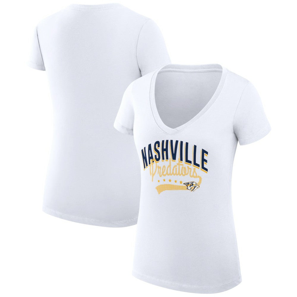 Nashville Predators G-III 4Her by Carl Banks Women's Super-Slim Fit Lightweight Filigree Logo V-Neck T-Shirt – White T-shirts