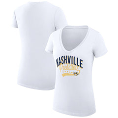 Nashville Predators G-III 4Her by Carl Banks Women's Super-Slim Fit Lightweight Filigree Logo V-Neck T-Shirt – White T-shirts