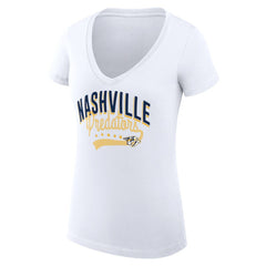 Nashville Predators G-III 4Her by Carl Banks Women's Super-Slim Fit Lightweight Filigree Logo V-Neck T-Shirt – White T-shirts
