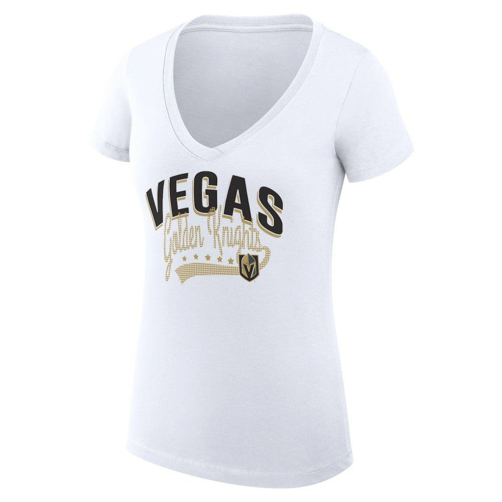Vegas Golden Knights G-III 4Her by Carl Banks Women's Super-Slim Fit Lightweight Filigree Logo V-Neck T-Shirt – White T-shirts
