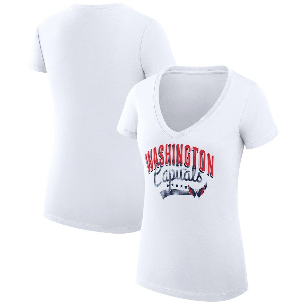 Washington Capitals G-III 4Her by Carl Banks Women's Super-Slim Fit Lightweight Filigree Logo V-Neck T-Shirt – White T-shirts
